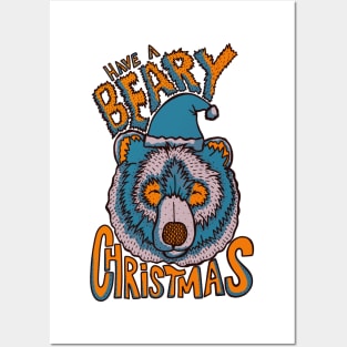 Have a Beary Christmas blue Posters and Art